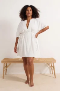 Trendyol Curve beachwear WHITE Sides Adjustable Shirred Plus Size Kimono&Kaftan - Image 2