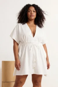 Trendyol Curve beachwear WHITE Sides Adjustable Shirred Plus Size Kimono&Kaftan - Image 4
