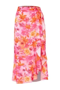 Trendyol Curve beachwear Pink flower patterned Frilly Plus Size Beach Pareo - Image 4