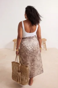 Trendyol Curve beachwear Brown Sea Shell Patterned Plus Size Weaving Pareo - Image 2