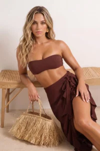 TRENDYOLMİLLA Brown Weaving with flywheel Maxi Beach Skirt - Image 2
