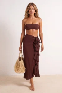 TRENDYOLMİLLA Brown Weaving with flywheel Maxi Beach Skirt - Image 3