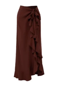 TRENDYOLMİLLA Brown Weaving with flywheel Maxi Beach Skirt - Image 5