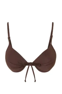 TRENDYOLMİLLA Brown Balkonet Fiyonk Detailed Covered Basic Bikini Top - Image 4