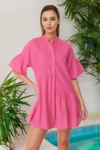 TRENDYOLMİLLA Pink Weaving with flywheel Beach Mini Dress - Image 2