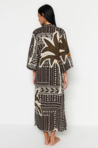 TRENDYOLMİLLA Tropical Patterned Maxi Weaving 100% Cotton Tasseled Beach Kimono&Kaftan - Image 5