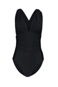 TRENDYOLMİLLA Black Drapeli Deep V-neck Covered Regular Swimsuit - Image 6