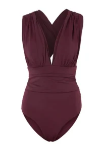 TRENDYOLMİLLA Plum Drapeli Deep V-neck Covered Regular Swimsuit - Image 4