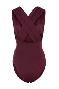 TRENDYOLMİLLA Plum Drapeli Deep V-neck Covered Regular Swimsuit - Image 5