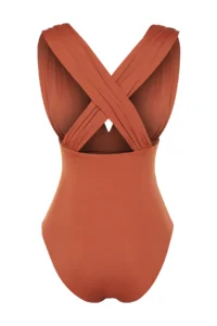 TRENDYOLMİLLA Brick Red Drapeli Deep V-neck Covered Regular Swimsuit - Image 8