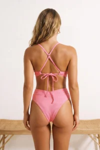 TRENDYOLMİLLA Pink textured Triangle Push Up Bikini Top - Image 3