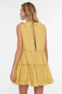 TRENDYOLMİLLA Yellow Weaving Frilly 100% Cotton Beach Mini Dress - Image 5
