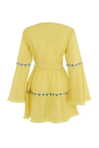 TRENDYOLMİLLA Yellow Belted Mini Weaving with flywheel Beach Dress - Image 7