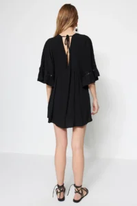 TRENDYOLMİLLA Black Weaving striped Beach Mini Dress - Image 11