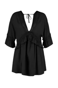 TRENDYOLMİLLA Black Weaving striped Beach Mini Dress - Image 12