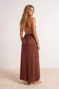 TRENDYOLMİLLA Dark Brown Maxi Weaving tied up Beach Dress - Image 4