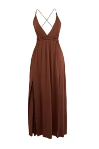 TRENDYOLMİLLA Dark Brown Maxi Weaving tied up Beach Dress - Image 5