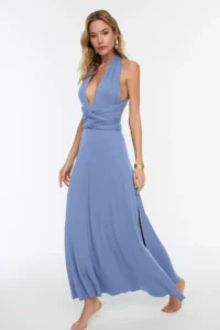 TRENDYOLMİLLA Mavi Knitting Binding Detailed Maxi Beach Dress - Image 3