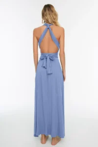 TRENDYOLMİLLA Mavi Knitting Binding Detailed Maxi Beach Dress - Image 5