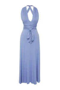 TRENDYOLMİLLA Mavi Knitting Binding Detailed Maxi Beach Dress - Image 7