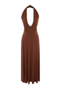TRENDYOLMİLLA Brown Knitting Binding Detailed Maxi Beach Dress - Image 6