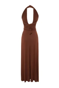TRENDYOLMİLLA Brown Knitting Binding Detailed Maxi Beach Dress - Image 8