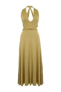 TRENDYOLMİLLA Light Khaki Knitting Binding Detailed Maxi Beach Dress - Image 5