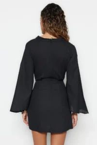 TRENDYOLMİLLA beachwear Black Weaving Binding Detailed Mini Dress - Image 6