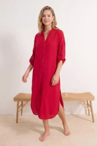 TRENDYOLMİLLA Cherry Weaving Midi Slit Detailed Beach Dress