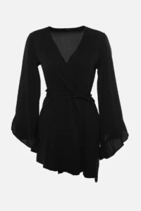 TRENDYOLMİLLA Black Weaving Beach Mini Belted Kimono&Kaftan - Image 8
