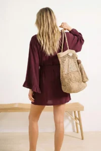 TRENDYOLMİLLA Plum Belted Mini Weaving with flywheel Beach Kimono&Kaftan - Image 2