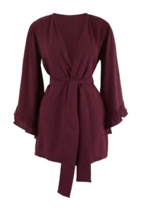 TRENDYOLMİLLA Plum Belted Mini Weaving with flywheel Beach Kimono&Kaftan - Image 3