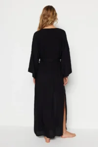 TRENDYOLMİLLA Black Weaving Maxi Beach Belted Kimono&Kaftan - Image 6