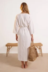 TRENDYOLMİLLA Ecru Weaving Maxi Beach Belted Kimono&Kaftan - Image 2