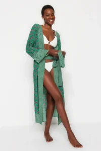 TRENDYOLMİLLA Ethnic Patterned Weaving Maxi Beach Belted Kimono&Kaftan - Image 2