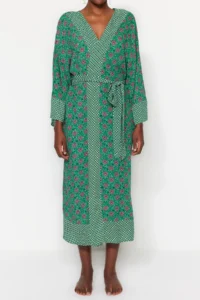 TRENDYOLMİLLA Ethnic Patterned Weaving Maxi Beach Belted Kimono&Kaftan - Image 4