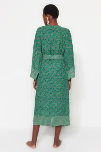 TRENDYOLMİLLA Ethnic Patterned Weaving Maxi Beach Belted Kimono&Kaftan - Image 5