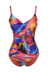 TRENDYOLMİLLA Abstract Patterned tied up Double breasted Yaka Covered hipster Swimsuit - Image 6