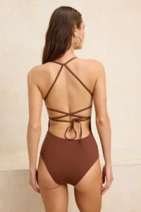 TRENDYOLMİLLA Brown Square Neck Low-cut back Regular Swimsuit - Image 4