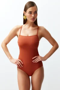 TRENDYOLMİLLA Brick Red Square Neck Covered Low-cut back hipster Core Swimsuit - Image 2