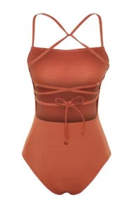 TRENDYOLMİLLA Brick Red Square Neck Covered Low-cut back hipster Core Swimsuit - Image 9