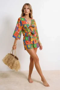 TRENDYOLMİLLA Meyve Patterned Weaving Binding Detailed 100% Cotton Shirt Shorts Beach Set - Image 3