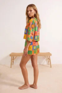 TRENDYOLMİLLA Meyve Patterned Weaving Binding Detailed 100% Cotton Shirt Shorts Beach Set - Image 4