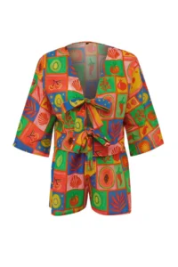 TRENDYOLMİLLA Meyve Patterned Weaving Binding Detailed 100% Cotton Shirt Shorts Beach Set - Image 5