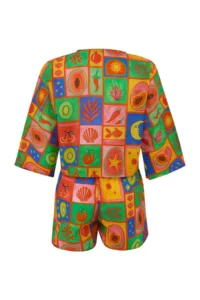TRENDYOLMİLLA Meyve Patterned Weaving Binding Detailed 100% Cotton Shirt Shorts Beach Set - Image 6