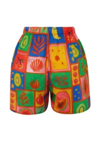 TRENDYOLMİLLA Meyve Patterned Weaving Binding Detailed 100% Cotton Shirt Shorts Beach Set - Image 8