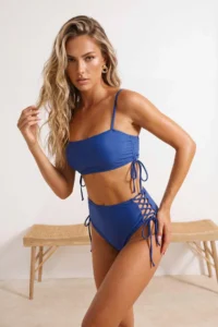TRENDYOLMİLLA Dark Navy*003 Plain Briefs Piped raschel High Waist Regular Bikini Bottom - Image 2