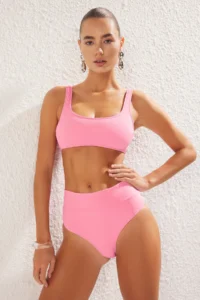 TRENDYOLMİLLA Pink Covered Chlora&Water Resistant LONG Lasting LYCRA® High Waist Bikini Set