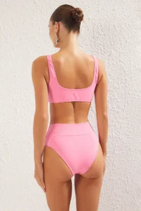 TRENDYOLMİLLA Pink Covered Chlora&Water Resistant LONG Lasting LYCRA® High Waist Bikini Set - Image 5