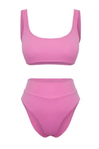 TRENDYOLMİLLA Pink Covered Chlora&Water Resistant LONG Lasting LYCRA® High Waist Bikini Set - Image 7